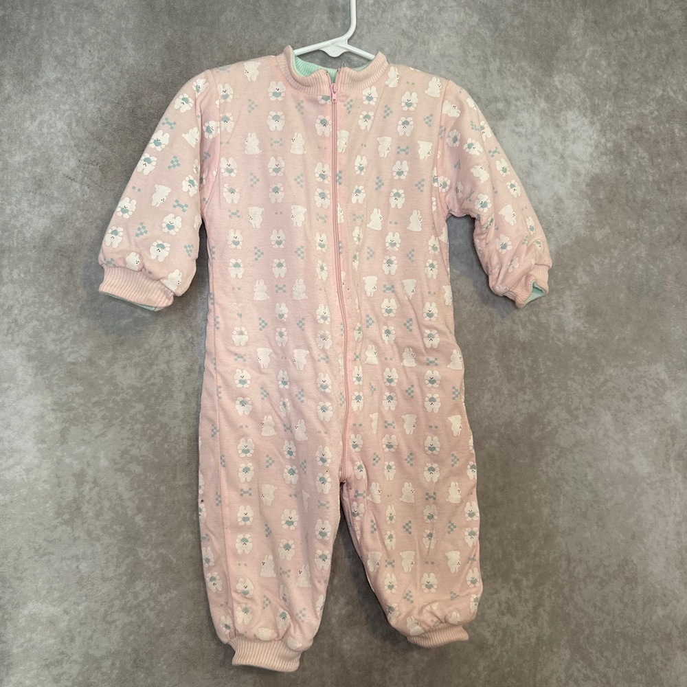 Vintage 90s Offspring Reversible Baby Coat Romper Size 18‎ months Pink Bunnies